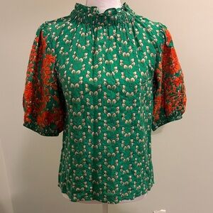 THML Vibrant Green and Red Floral Blouse